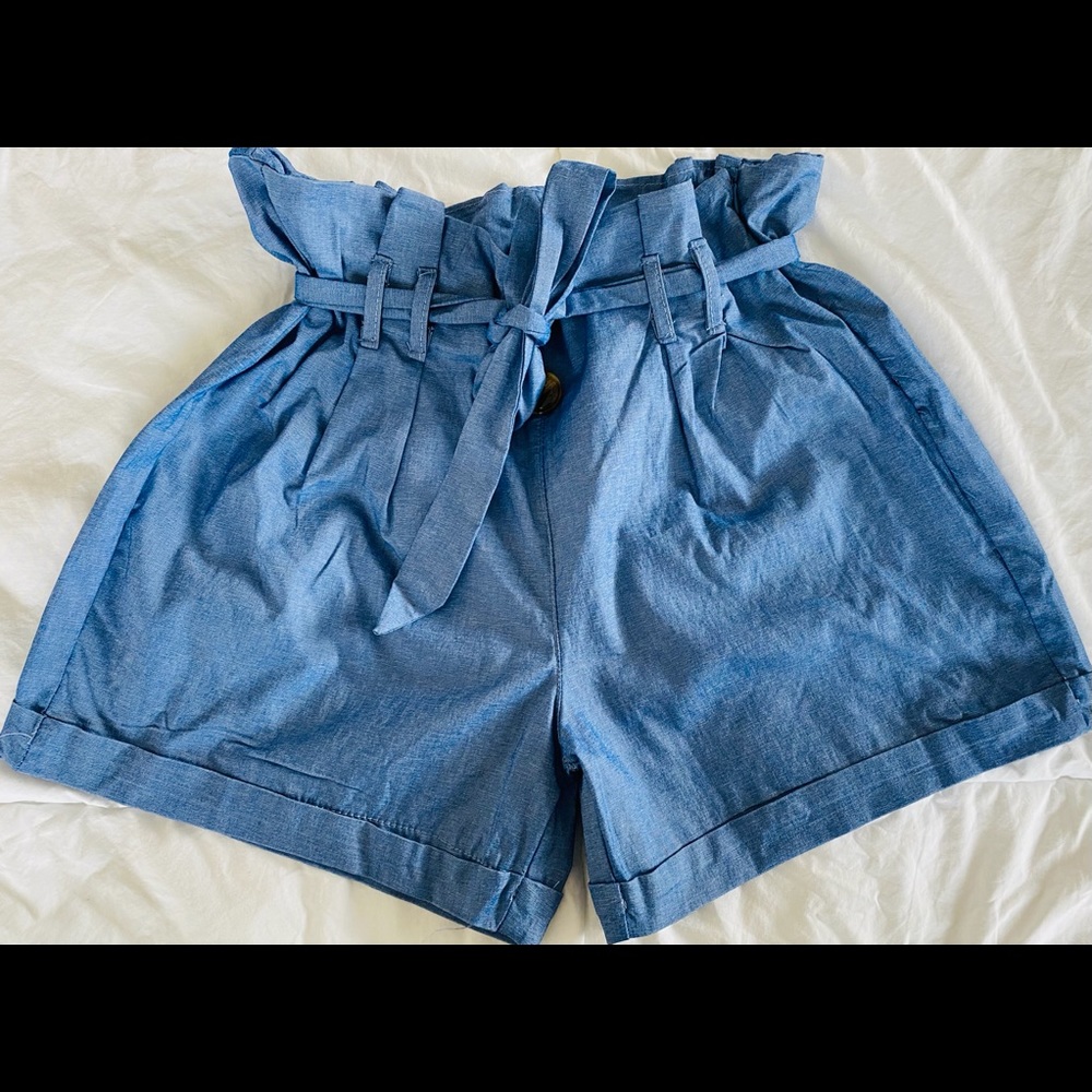 Blue Color High Waisted Shorts